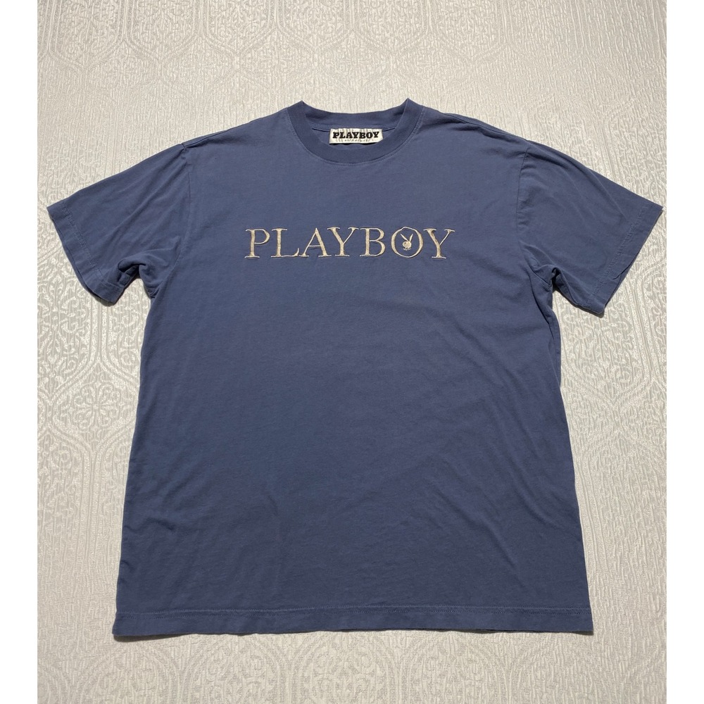 Playboy by PacSun Mens‎ Blue Embroidered Logo Short Sleeve T-Shirt Size M